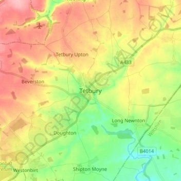 Tetbury topographic map, elevation, terrain