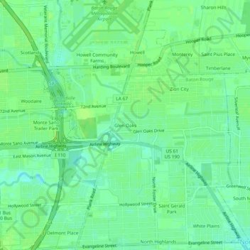 Glen Oaks topographic map, elevation, terrain