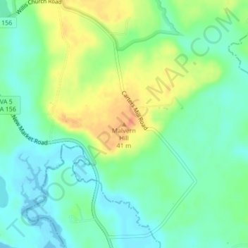 Malvern Hill topographic map, elevation, terrain