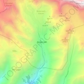 Kedarnath topographic map, elevation, terrain