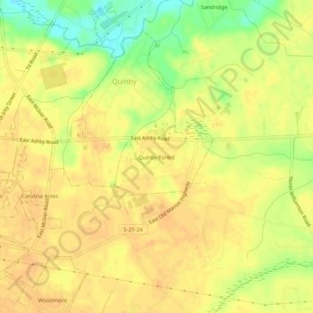 Quinby Forest topographic map, elevation, terrain