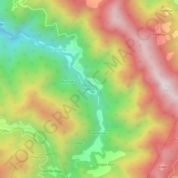 Kainchi topographic map, elevation, terrain