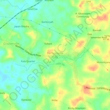 Bensonville City topographic map, elevation, terrain