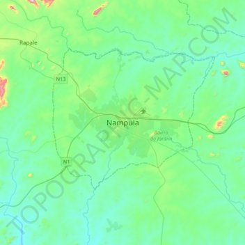 Nampula topographic map, elevation, terrain