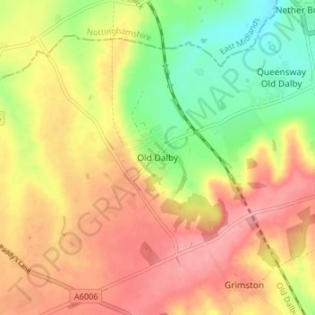 Old Dalby topographic map, elevation, terrain