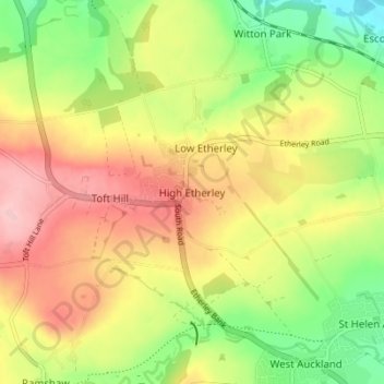 High Etherley topographic map, elevation, terrain
