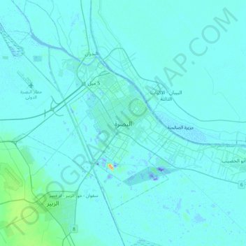 Basra topographic map, elevation, terrain