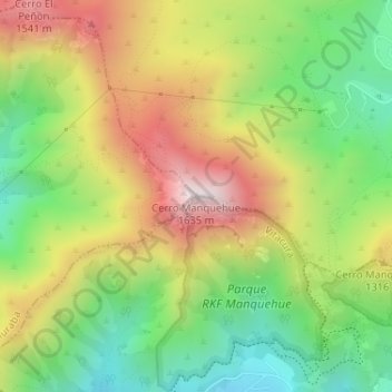Cerro Manquehue topographic map, elevation, terrain