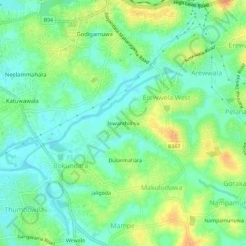 Niwanthidiya topographic map, elevation, terrain