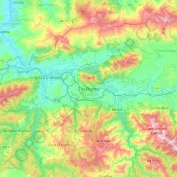 Tizi Uzu topographic map, elevation, terrain