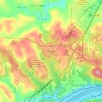 Malden Place topographic map, elevation, terrain