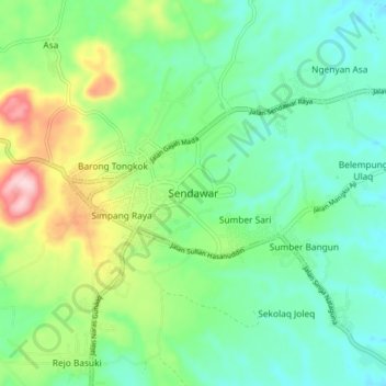 Sendawar topographic map, elevation, terrain