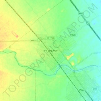 Río Segundo topographic map, elevation, terrain