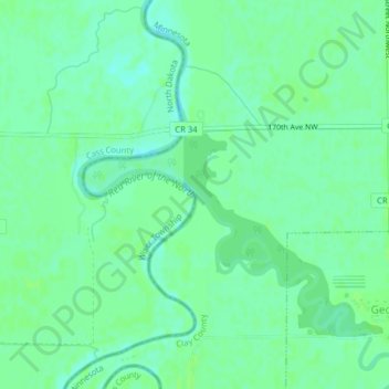 confluence of Red River of the North and Buffalo River topographic map, elevation, terrain