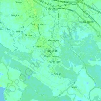 Bulakan topographic map, elevation, terrain