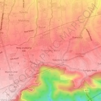 Tolentino West topographic map, elevation, terrain