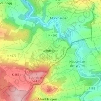 Lehningen topographic map, elevation, terrain
