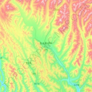 Sêrtar topographic map, elevation, terrain