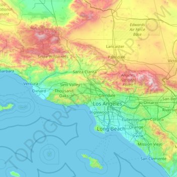 San Fernando Valley topographic map, elevation, terrain