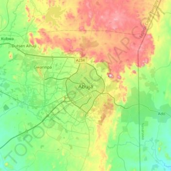 Abuja topographic map, elevation, terrain