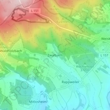 Zwalbach topographic map, elevation, terrain