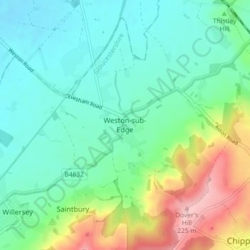 Weston-sub-Edge topographic map, elevation, terrain