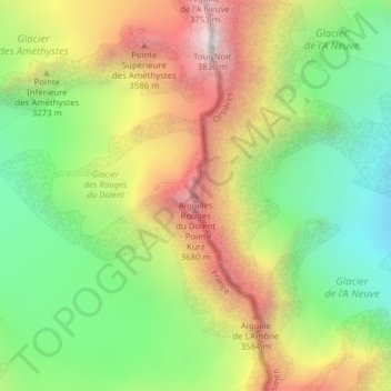 Aiguilles Rouges du Dolent - Pointe Kurz topographic map, elevation, terrain