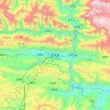 巫溪县 topographic map, elevation, terrain