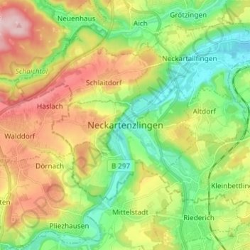 Neckartenzlingen topographic map, elevation, terrain