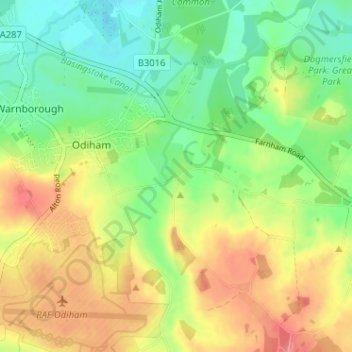 Hillside topographic map, elevation, terrain
