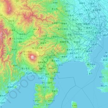 Ashigarakami County topographic map, elevation, terrain