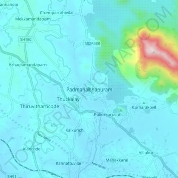 Padmanabhapuram topographic map, elevation, terrain
