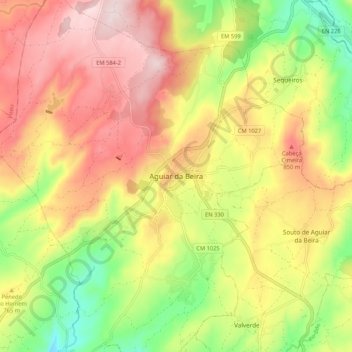 Aguiar da Beira topographic map, elevation, terrain