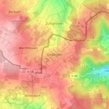 Oedingen topographic map, elevation, terrain