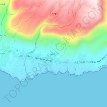 Civadier topographic map, elevation, terrain