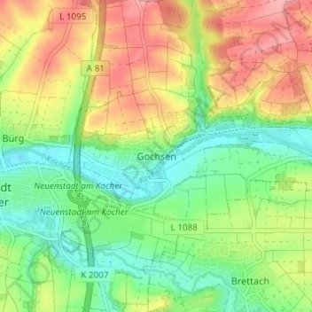 Gochsen topographic map, elevation, terrain