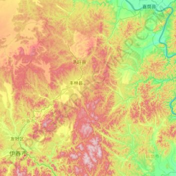 丰林县 topographic map, elevation, terrain