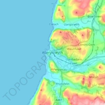 Aberystwyth topographic map, elevation, terrain