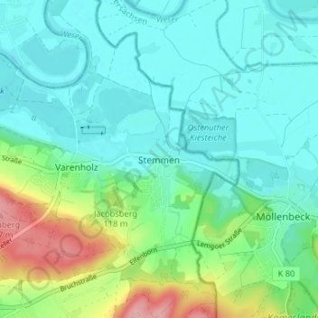 Stemmen topographic map, elevation, terrain