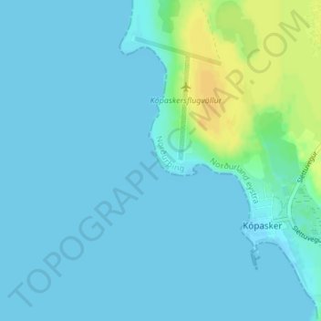 Kópasker topographic map, elevation, terrain