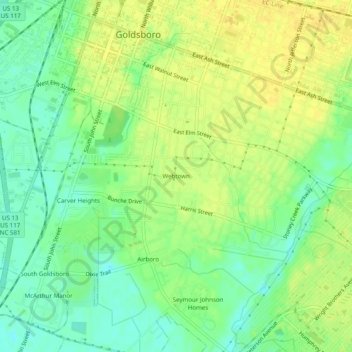 Webtown topographic map, elevation, terrain
