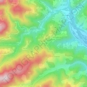 Bosas topographic map, elevation, terrain