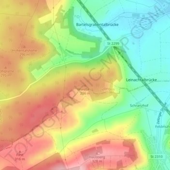 Würzberg topographic map, elevation, terrain