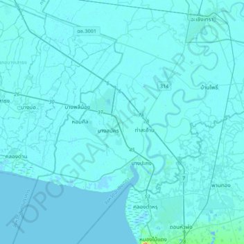 Bang Wua Khanarak topographic map, elevation, terrain
