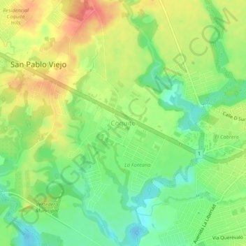 Coquito topographic map, elevation, terrain