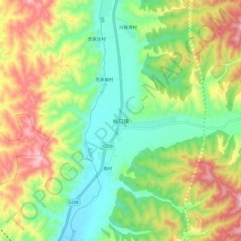 峪口镇 topographic map, elevation, terrain