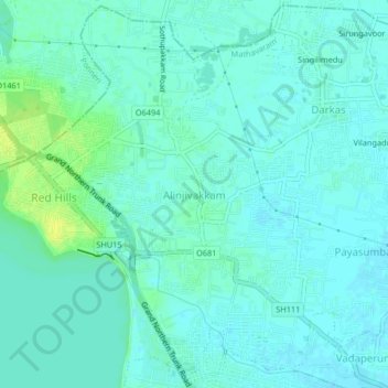 Alinjivakkam topographic map, elevation, terrain
