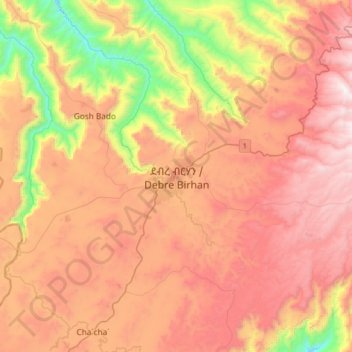 Debre Birhan topographic map, elevation, terrain