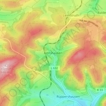 Amtshausen topographic map, elevation, terrain