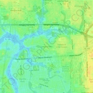 Oakwood Villa topographic map, elevation, terrain